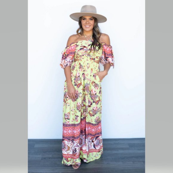 Free People Pants - Free People Bali Citrus Skies Paisley Jumpsuit Size XL